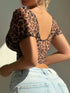 SHEIN Myrelith 1pc Women Front Closure Leopard Print Puff Sleeve Wire-Free Bra, Can Be Worn As Outerwear Lingerie, Cheetah Print Top ClassicAnimalPrint