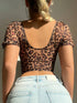 SHEIN Myrelith 1pc Women Front Closure Leopard Print Puff Sleeve Wire-Free Bra, Can Be Worn As Outerwear Lingerie, Cheetah Print Top ClassicAnimalPrint