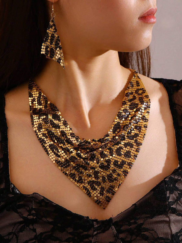 NAIZHU 3pcs/Set Fashionable Women's Exaggerated Leopard Print Metal