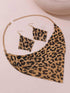 SHEIN NAIZHU 3pcs/Set Fashionable Women's Exaggerated Leopard Print Metal Texture Necklace & Earrings Set