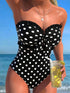 SHEIN New Fashionable Sexy Elegant Striped Lace Ruffle Bust Bow Detachable Strap One-Piece Swimsuit For Beach, Pool Party, Vacation Summer, Vacationcore