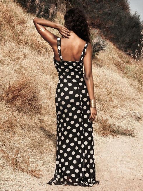SHEIN Opulessa Women's Casual Knitted Mesh Classic Polka Dot Print Bodycon Fishtail Dress