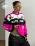 SHEIN PETITE Letter Print Contrast Color Drop Shoulder Bomber Jacket