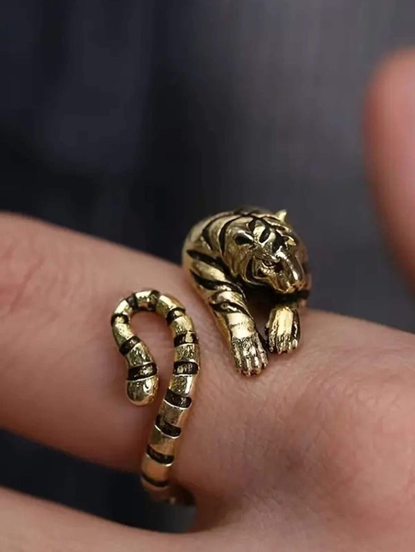 SHEIN Personality Vintage Ring Men's Creativity Tiger Head Ring