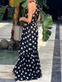 SHEIN Polka Dot Bohemian Elegant Casual Waist Tie Ruffle Hem Halter Dress For Women Vacation Black Summer