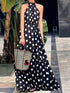 SHEIN Polka Dot Bohemian Elegant Casual Waist Tie Ruffle Hem Halter Dress For Women Vacation Black Summer
