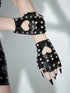 ROMWE Goth 1 Pair Women Rivet Leather Fingerless Gloves
