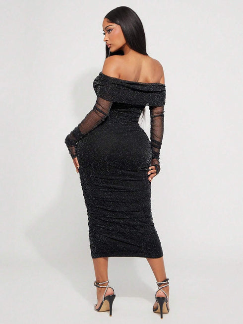 SHEIN Radiana Fall/Winter Women's Sexy & Elegant Black Shiny Metallic