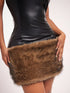 Radiana FallWinter Women's Sexy Wild Black PU Patchwork Brown Faux Fur Fitted Bandeau Mini Dress