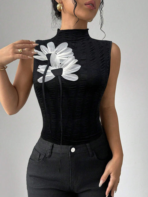 SHEIN Floral Decal Collar Slim Fit Elegant Sleeveless Camisole
