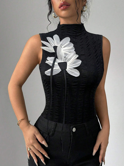 SHEIN Floral Decal Collar Slim Fit Elegant Sleeveless Camisole