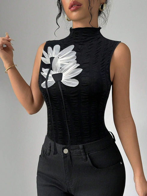 SHEIN Floral Decal Collar Slim Fit Elegant Sleeveless Camisole
