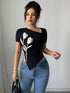SHEIN Color Block Floral V-Neck Short Sleeve Fitted T-Shirt