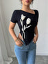 SHEIN Color Block Floral V-Neck Short Sleeve Fitted T-Shirt