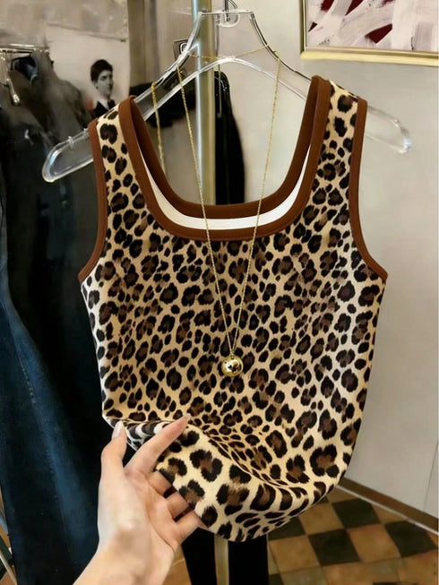 SHEIN Resyla Best-Selling Contrast Color Regular Fit Women's Leopard Print Camisole
