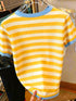 SHEIN Resyla Women's Summer Pastel Yellow Striped Top: Color-Block All-Over Print