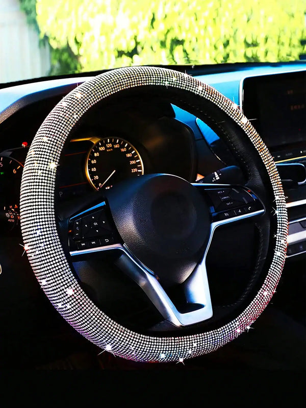 SHEIN 1pc Rhinestone Decor Car Steering Wheel Cover