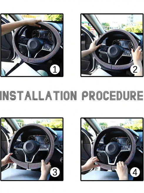 SHEIN 1pc Rhinestone Decor Car Steering Wheel Cover