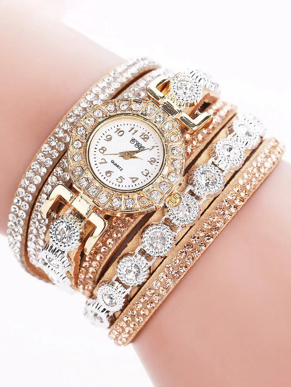 SHRIN Rhinestone Decor Quartz Wrap Watch