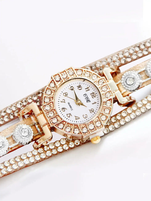 SHRIN Rhinestone Decor Quartz Wrap Watch