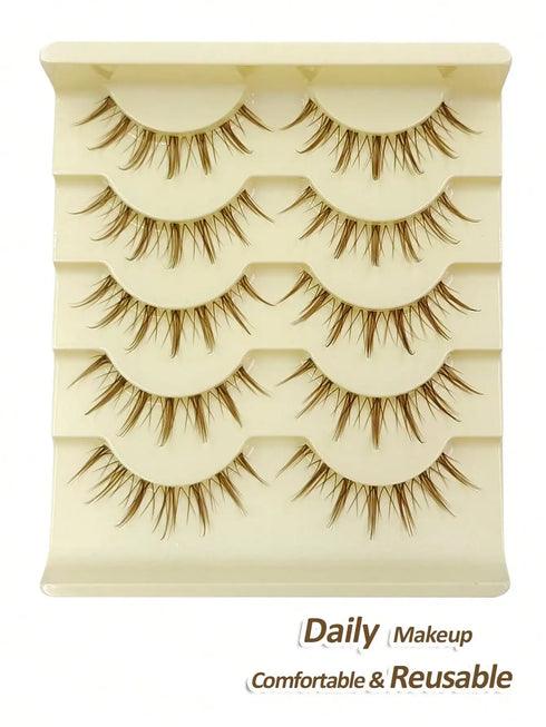 SHEIN Rikuaild 5 Pairs Manga Lashes Brown False Eyelashes Anime Lashes