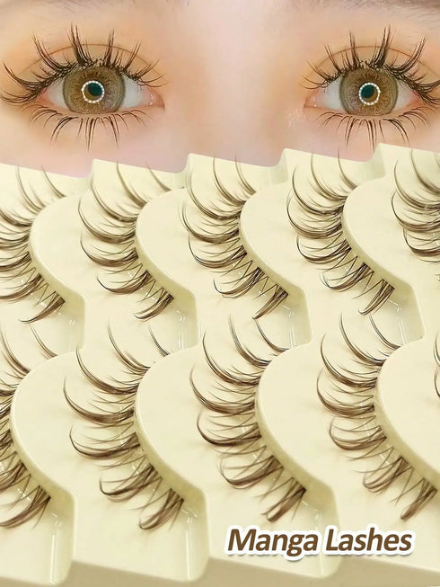 Rikuaild 5 Pairs Manga Lashes Brown False Eyelashes Anime Lashes