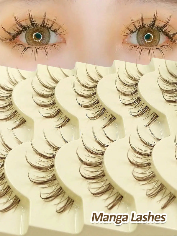 SHEIN Rikuaild 5 Pairs Manga Lashes Brown False Eyelashes