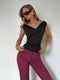 SHEIN V-Neck Solid Color Fitted Sleeveless Pleated T-Shirt