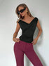 SHEIN V-Neck Solid Color Fitted Sleeveless Pleated T-Shirt