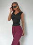 SHEIN V-Neck Solid Color Fitted Sleeveless Pleated T-Shirt