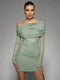 Ruched Off-Shoulder Mesh Panel Long Sleeve Bodycon Mini Dress
