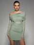 Ruched Off-Shoulder Mesh Panel Long Sleeve Bodycon Mini Dress