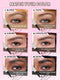 A pink beauty guide titled 'MATCH YOUR COLOR' showing six eyebrow makeup shade options: Blonde, Taupe, Auburn, Chocolate, Espresso, and Ebony, each with a close-up eye photo, shade label, and eyebrow pencil illustration.