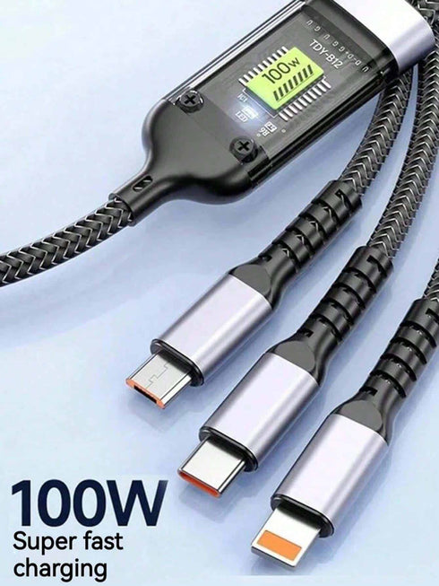 SHEIN 3-In-1 100W 5A Fast Charging USB To Type-C Micro Fast Charging Cable Compatible