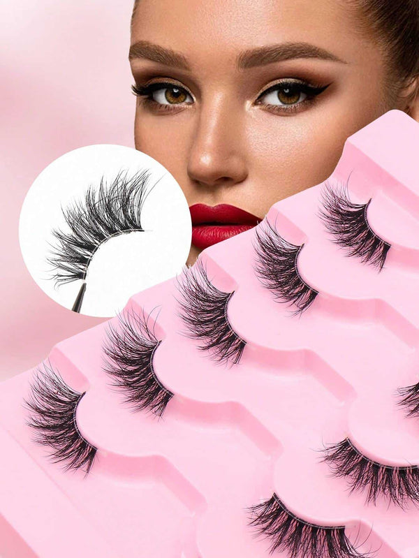 SHEIN 5 Pairs Of Half Eyelashes With Transparent Stems