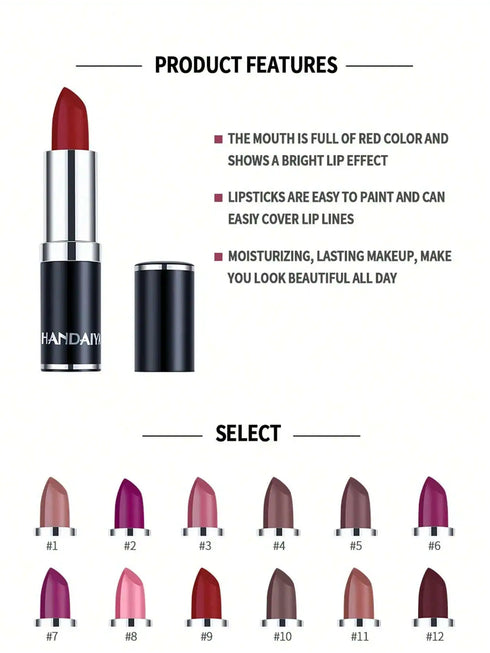 SHEIN ANDAIYAN Matte Moisturizing Lipstick, Velvet Lipstick For Music Festival, Party, Outdoor Travel, Portable, Net Wt. 3.5g