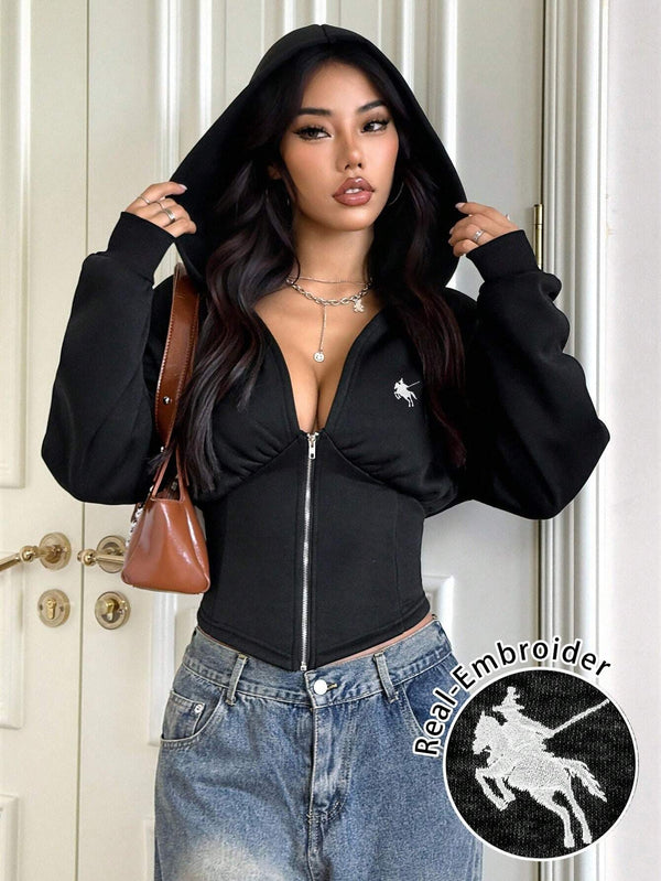 EZwear Women's Casual Minimalist Embroidered Logo Sweatshirt