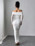 SHEIN Firerie Women's Elegant White Open Shoulder Pearl Decor Ruched Slim Fit Maxi Dress