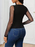 SHEIN SHEIN Lady Black Mesh Patchwork Long Sleeve Fitted Women T-Shirt Long Sleeve Mesh Top