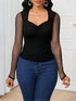 SHEIN SHEIN Lady Black Mesh Patchwork Long Sleeve Fitted Women T-Shirt Long Sleeve Mesh Top