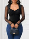 SHEIN Lady Black Mesh Patchwork Long Sleeve Fitted Women T-Shirt Long Sleeve Mesh Top