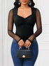 SHEIN Lady Black Mesh Patchwork Long Sleeve Fitted Women T-Shirt Long Sleeve Mesh Top
