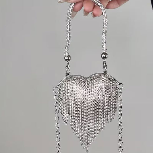 SHEIN Lightweight, Business Casual Rhinestone Decor Bucket Bag Mini Drawstring Design (Silver)