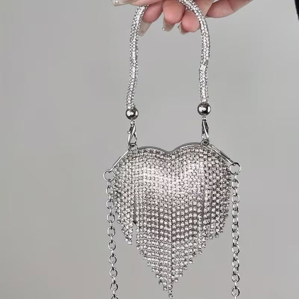 SHEIN Lightweight, Business Casual Rhinestone Decor Bucket Bag Mini Drawstring Design (Silver)