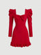 SHEIN MOD Women Gigot Sleeve Bow Tie Neck Red Dress