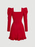 SHEIN SHEIN MOD Women Gigot Sleeve Bow Tie Neck Red Dress