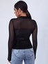 SHEIN Privé Mock-Neck Mesh Yoke Velvet Long Sleeve Black Tee