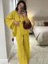 SHEIN Women's Elegant Outfit, SpringSummer, Deep V-Neck Long Sleeve Shirt With Pockets, Elastic Waist Loose