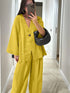 SHEIN Women's Elegant Outfit, SpringSummer, Deep V-Neck Long Sleeve Shirt With Pockets, Elastic Waist Loose