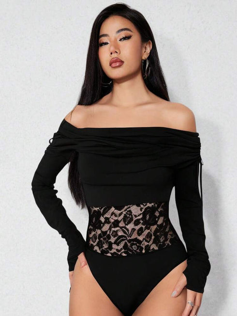 SHEIN Zolique One-Shoulder Rope-Decorated Waist With Lace Trim
